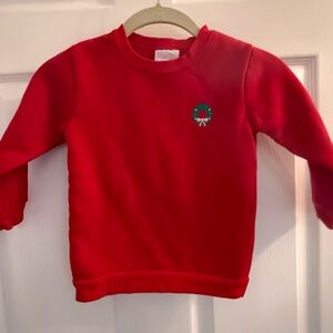 Girl’s Stitchy Fish Red Holiday Sweatshirt with Wreath Detail